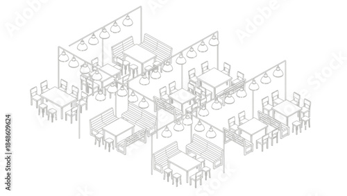 Restaurant Interior Design with Tables and Chairs.