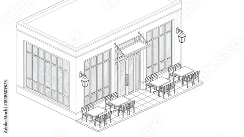 Restaurant Patio with Tables and Chairs.