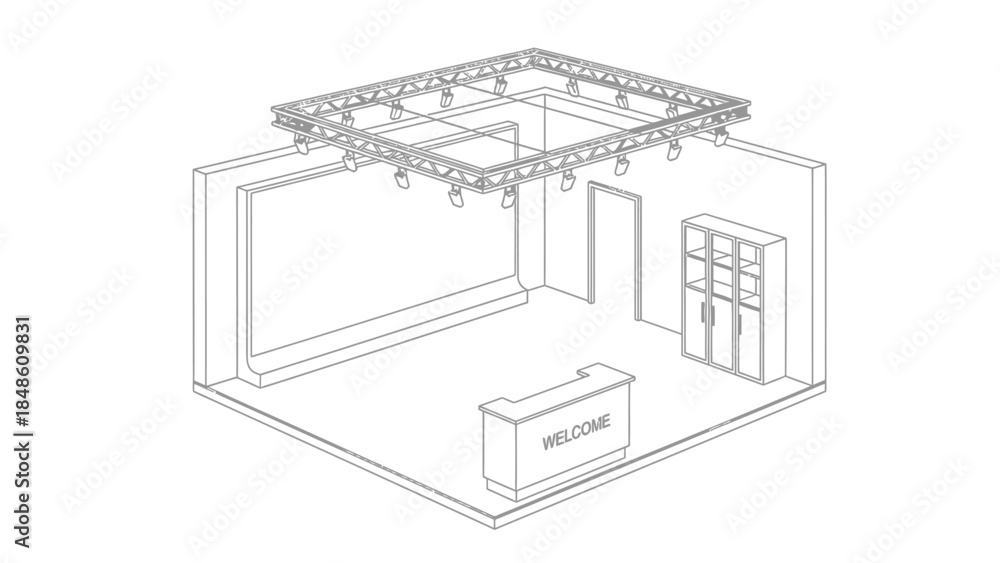 Fototapeta premium Isometric Room with Furniture and Lighting.