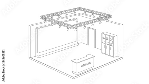 Isometric Room with Furniture and Lighting.