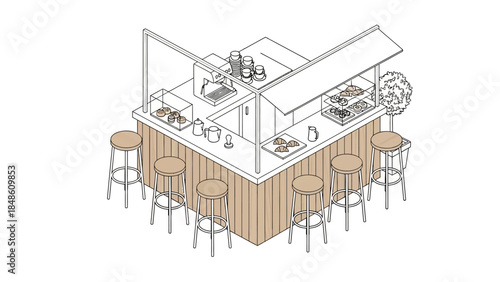 Isometric Illustration of Modern Coffee Shop Counter.