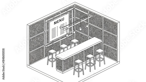 Isometric View of Modern Restaurant Interior.