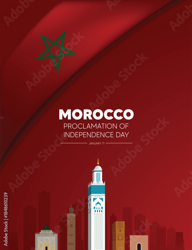 Morocco independence day poster featuring national architecture patriotic colors and heritage
