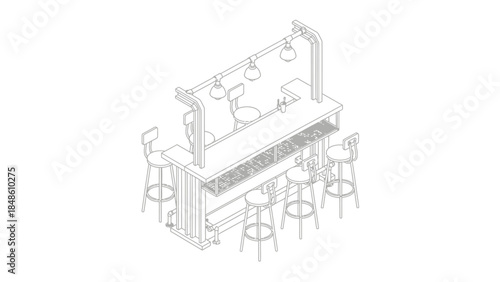 Bar with Stools and Overhead Lighting.