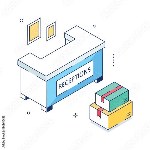 Isometric reception desk illustration, ready to use