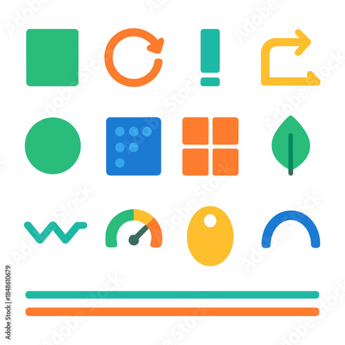 Circular Material Systems Icons. Closed-Loop Material Systems flat set: recovered input tile, circular reuse ring, remanufacture lane bar, feedstock return arrow, regeneration