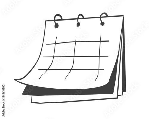 Calendar doodle grid icon, hand drawn sketch. Hanging desk line schedule planner. Reminder and calendar with a check.