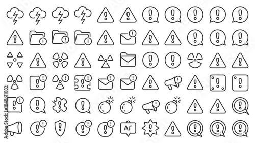 Extensive Array of Line Icons Featuring Warning Danger and Alert Symbols lightning storm
