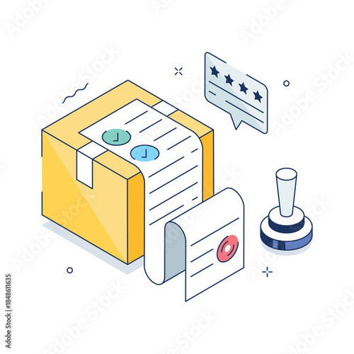 Delivery documentation, order confirmation concept isometric illustration