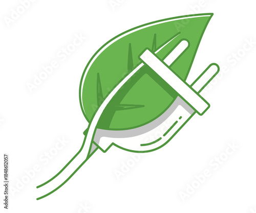 Eco friendly energy concept with green leaf and power plug