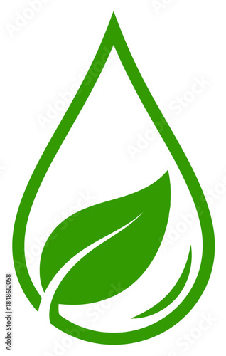 Eco friendly leaf symbol in green teardrop shape on black