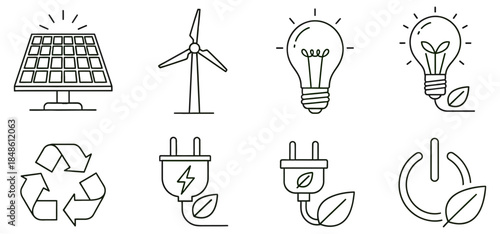 Eco friendly icons for sustainable living and renewable energy solutions