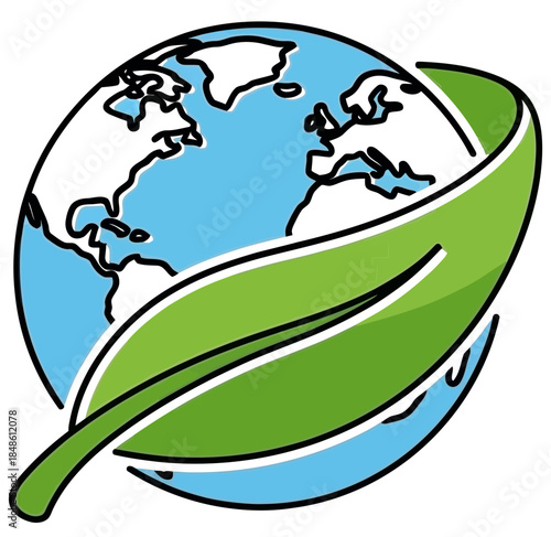 Eco friendly globe with green leaf symbolizing nature and sustainability