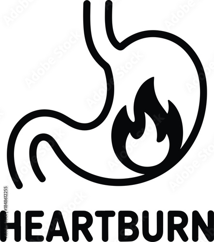 Heartburn Symbol Stomach Fire Pain Icon