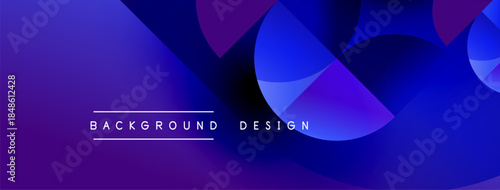 Abstract background features overlapping circles, gradients. Purple, blue hues dominate design. Text reads background design. Modern, dynamic composition.