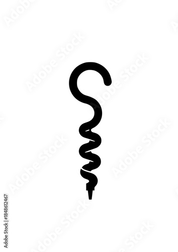 black corkscrew silhouette design, minimal style, wine accessory concept