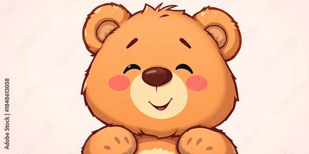 Fototapeta premium Cute cartoon bear, cheerful and fluffy, ready for cuddles, friendly, cute animal