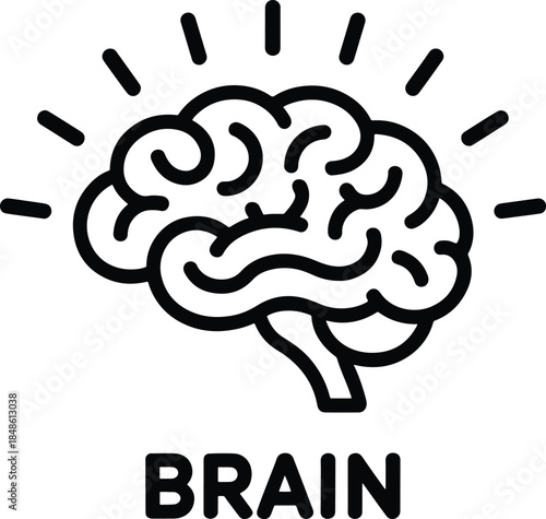 Human Brain Icon with Radiating Lines Illustration