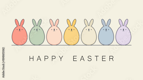 Easter bunny background. Cute little colorful rabbits. Easter bunnies in egg shapes. Vector illustration for holiday design.