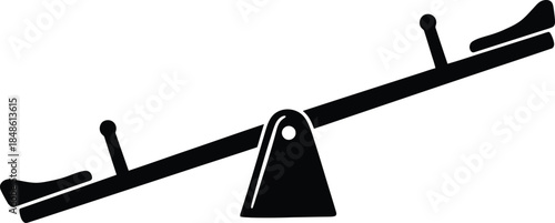 A simple black and white illustration of a classic seesaw design