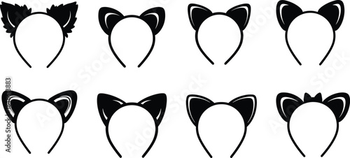Collection of black and white cat ear headbands in various styles