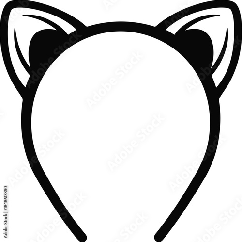 A simple black and white illustration of cat ears on a headband