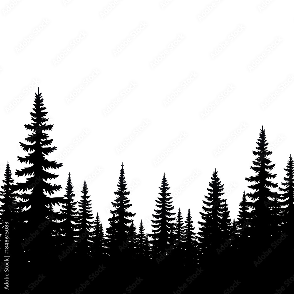 Obraz premium Silhouette of pine trees against white background