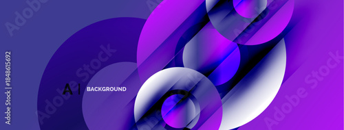 Abstract composition. Overlapping circles, gradients, purple hues dominate design. Modern, dynamic visual element.