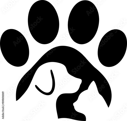 llustration of a Dog and Cat with black Paw Prints