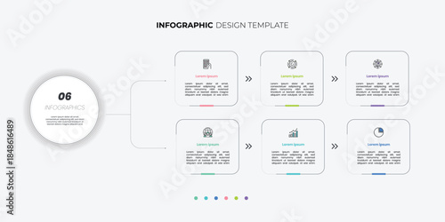 Modern Circle chart infographic template with 6 options for presentations. Infographic 6 diagram chart template for business 6, options, presentation with diagram elements, infographics