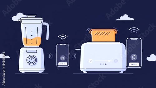 Smart Home Kitchen Appliances with Mobile Control and Cloud Connectivity.