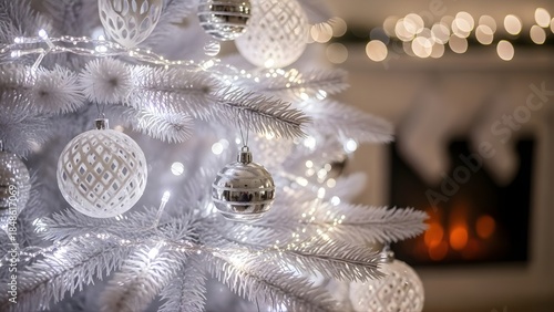 Elegant white christmas tree with ornaments