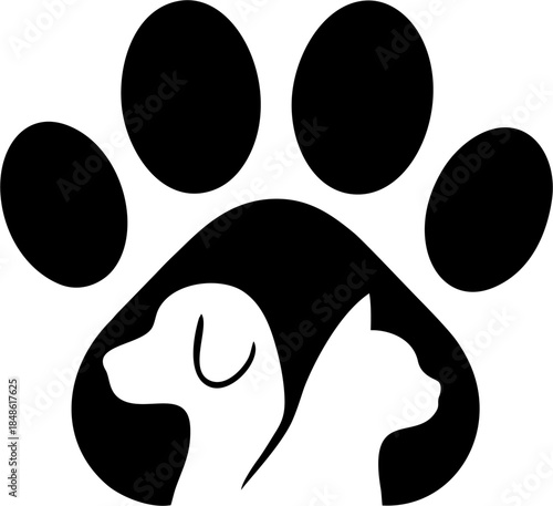 llustration of a Dog and Cat with black Paw Prints