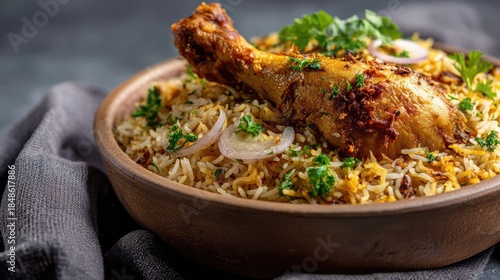 Traditional Indian Chicken Biryani Served in a Clay Bowl with Garnish