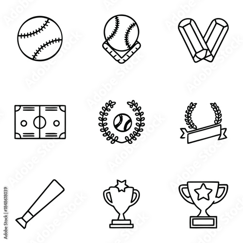 A collection of simple line art icons representing baseball and awards is displayed.