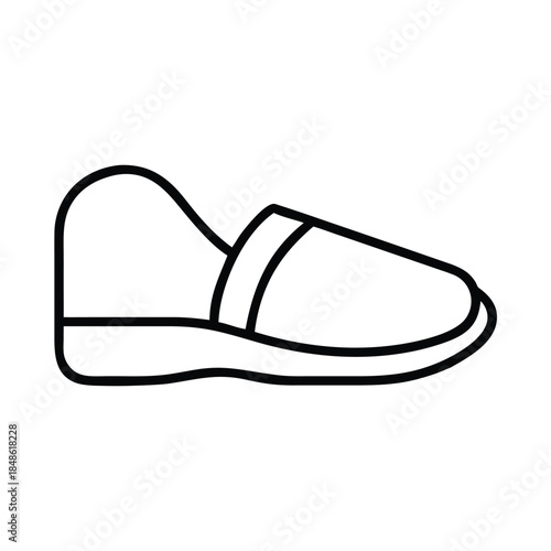 A simple line drawing of a single slipper on a white background.