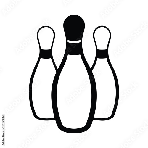 Three bowling pins stand in a formation against a white background for a game.
