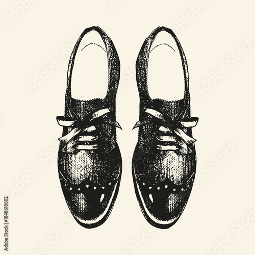 Vintage Leather Shoes Engraving Illustration