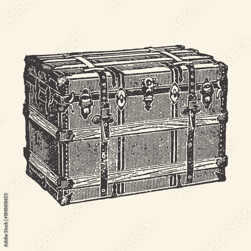 Vintage Travel Trunk Engraving Illustration