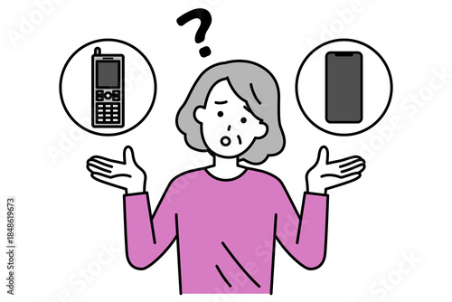 スマホとガラケーを迷っている年配の女性