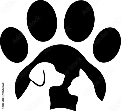 llustration of a Dog and Cat with black Paw Prints