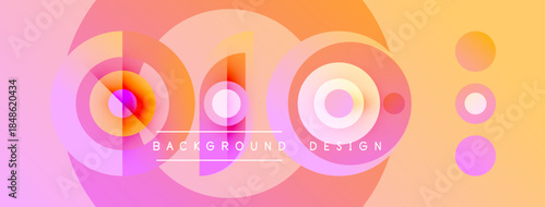Abstract vibrant design features concentric circles, gradient colors. Pink, orange, purple hues create dynamic visual effect. Text reads background design.
