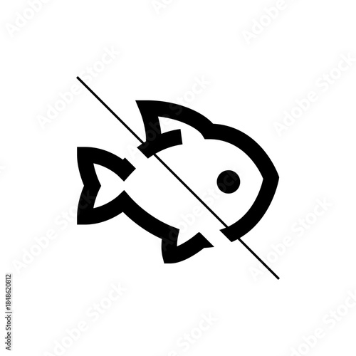 Minimalist Black and White Fish Icon with Spear, Stylized Design
