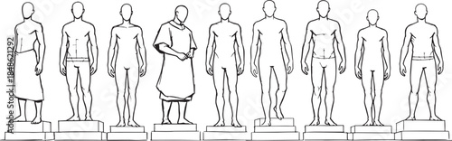 A group of uniformed standing men in a line