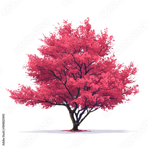 Tableau sur toile Minimal 2D flat vector of a Redbud Tree, icon-style illustration on a white back