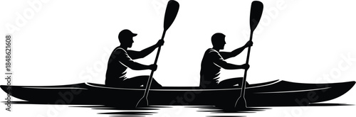 Two kayakers paddling together