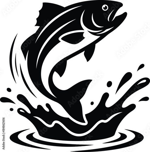 silhouette of a jumping fish splashing above water