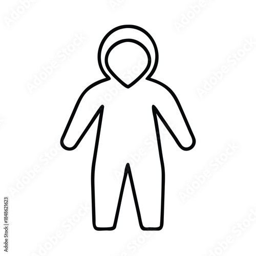 An outline of a person wearing a hooded jumpsuit is shown.