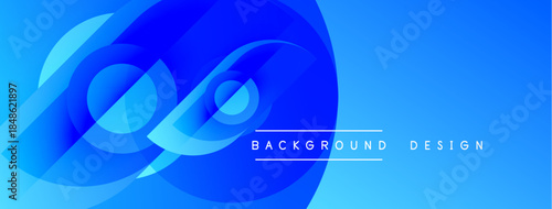 Abstract blue design features flowing shapes, gradients. Modern aesthetic suitable for backgrounds, banners, presentations. Clean, vibrant composition.