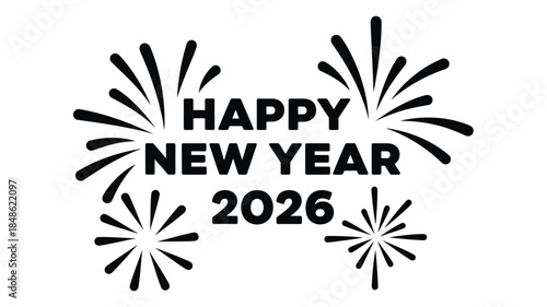 Happy new year 2026 text with firework bursts a striking silhouette